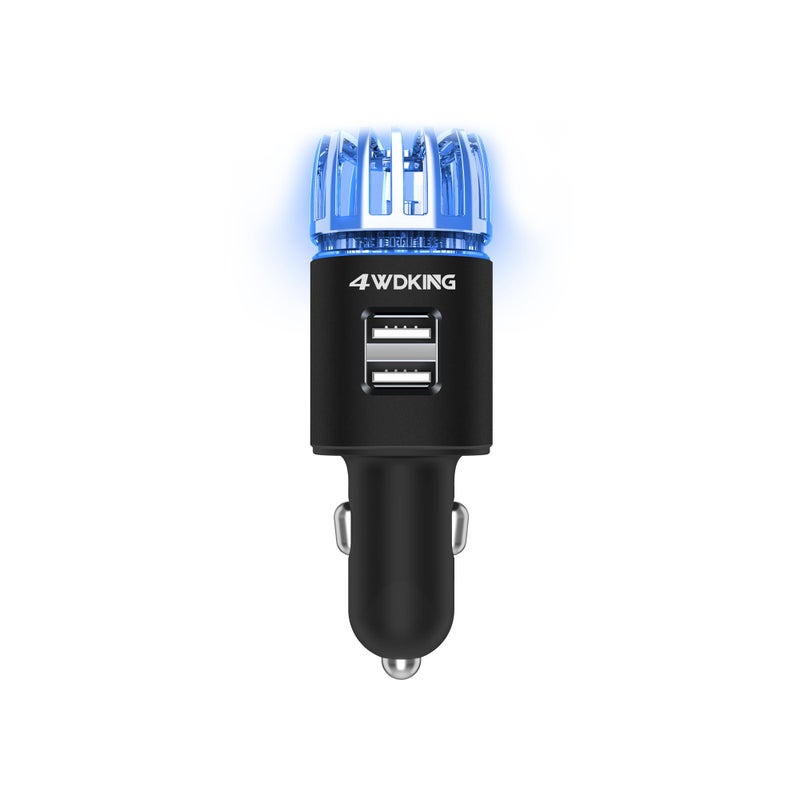 4WDKING Car Air Purifier Ionizer, 12V Plug-in Car Air Freshener Gadgets with Dual USB Charger Removes Cigarette Smoke, Pet and Food Odor, Ionic Ozone (Black) - Image 1